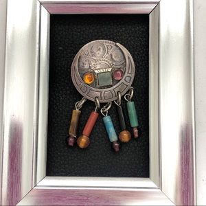 Vintage Baer SF Pewter Gemstone Boho Earrings